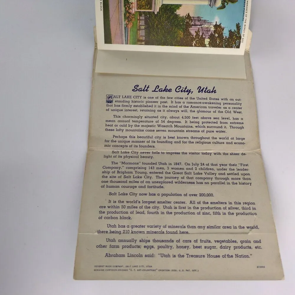 An Art Folder of Salt Lake City Utah 1940s Fold-Out Linen Postcards UT‎ Mormons+